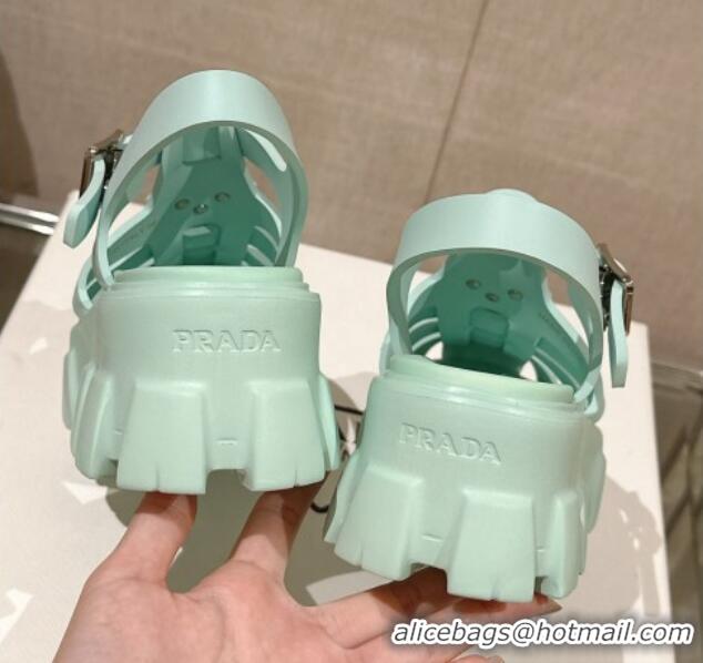 Top Design Prada Monolith Rubber Platform Sandals 5.5cm Green 430025