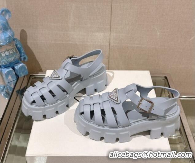 Feminine Prada Monolith Rubber Platform Sandals 5.5cm Blue 430027