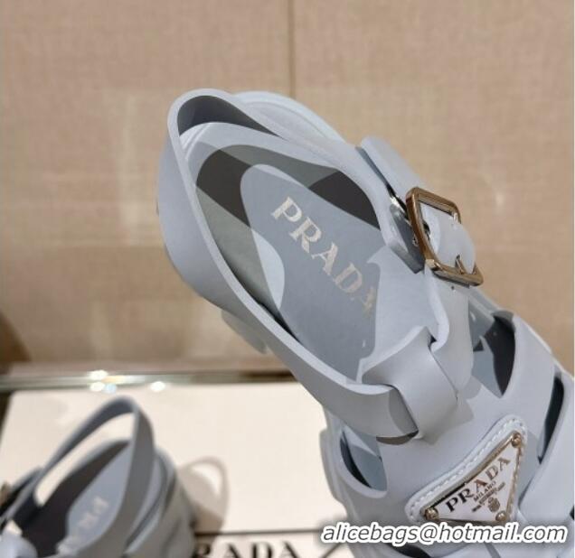 Feminine Prada Monolith Rubber Platform Sandals 5.5cm Blue 430027