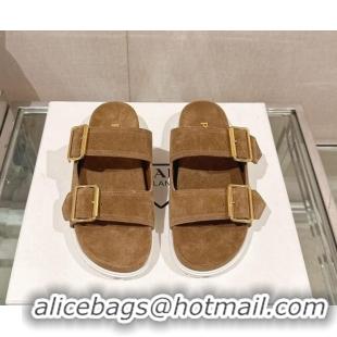 Sophisticated Prada Suede Flat Slide Sandals with Double Buckle Strap Brown 430034