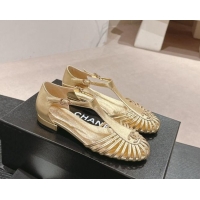 Good Quality Chanel Lambskin Roman Flat Sandals Gold 603049