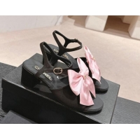 Best Product Chanel Silk Heel Sandals 6cm with Maxi Bow Black/Pink 603052