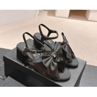 Popular Style Chanel Silk Heel Sandals 6cm with Maxi Bow All Black 603053