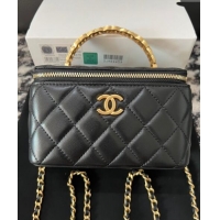 Cheapest Chanel Lambskin Clutch with Chain and CC Top Handle A96069 Black 2024