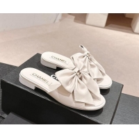 Best Product Chanel Lambskin Flat Slides Sandal with Maxi Bow White 603062