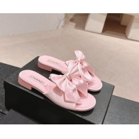 Low Price Chanel Silk Flat Slides Sandal with Maxi Bow Light Pink 603064