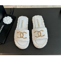 Good Looking Chanel Raffia Straw Flat Slides Sandal White 603069