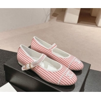 Grade Quality Chanel Stripes Embroidered Fabric Mary Janes Flat Ballet G45503 Pink 603084