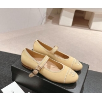 Hot Style Chanel Cotton Mary Janes Flat Ballet G45503 Beige 603087