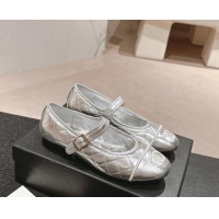 Fashion Chanel Quilted Mary Janes Flats Ballet G45503 Silver 603091