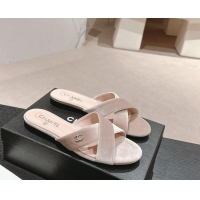 Purchase Chanel Velvet Flat Slides Sandals with Cross Strap Pink 603093