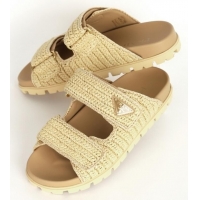 Shop Cheap Prada Fussbett Raffia Dual Buckle Slide Sandals PA8794 Beige