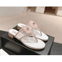 Luxurious Chanel Mesh Flat Slides Sandals with Flower Light Pink 603096