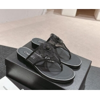 Duplicate Chanel Mesh Flat Slides Sandals with Flower Black 603097