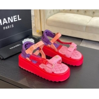 Good Looking Chanel Patchwork Calfskin Platform Sandals Pink/Red/Purple 603110