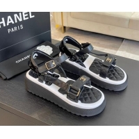 Best Price Chanel Patchwork Calfskin Leather Platform Sandals Black/White 603112