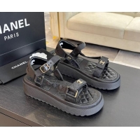 Best Product Chanel Patchwork Calfskin Platform Sandals Black 603113