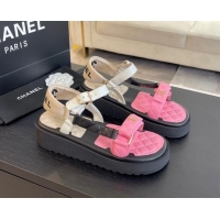 Pretty Style Chanel Patchwork Calfskin Platform Sandals Black/White/Pink 603114