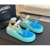 Unique Discount Chanel Patchwork Calfskin Platform Sandals Green/Blue 603115