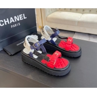 Good Quality Chanel Patchwork Calfskin Platform Sandals Red/Blue 603116