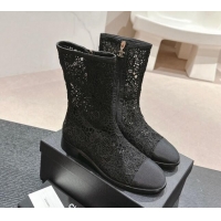 Grade Quality Chanel Lace Flat Ankle Boots Black 603120