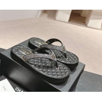 Top Grade Chanel Strass Flat Thong Slides Sandals Black 603125