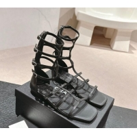 Luxury Chanel Calfskin Roman Flat Sandals Black 603128