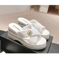 Unique Style Chanel Towl Wedge Slides Sandals 7cm White 603132