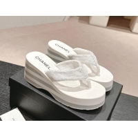 Grade Quality Chanel Towl Wedge Thong Slides Sandal 7cm White 603136