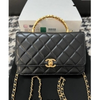 Inexpensive Chanel Shiny Lambskin Wallet On Chain WOC with CC Top Handle AP3944 Black 2024