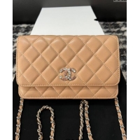 Famous Brand Chanel Lambskin Wallet On Chain WOC with Strass CC A96071 Beige 2024