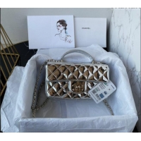 Promotional Chanel Patent Calfskin Mini Classic Flap bag with Top Handle AS2431 Silver 2024