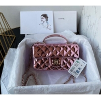 New Fashion Chanel Patent Calfskin Mini Classic Flap bag with Top Handle AS2431 Pink 2024