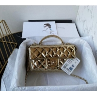 Buy Discount Chanel Patent Calfskin Mini Classic Flap bag with Top Handle AS2431 Gold 2024