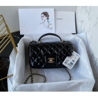 Promotional Chanel Patent Calfskin Mini Classic Flap bag with Top Handle AS2431 Black 2024