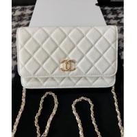 Reasonable Price Chanel Grained Shiny Calfskin Wallet On Chain WOC AP3971 White 2024