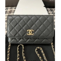 Trendy Design Chanel Grained Shiny Calfskin Wallet On Chain WOC AP3971 Black 2024