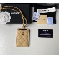 Best Quality Chanel Grained Calfskin Card Holder with Neck Strap A81110 Yellow 2024