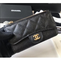 Pretty Style Chanel Grained Calfskin Card Holder AP0374 Black 2024