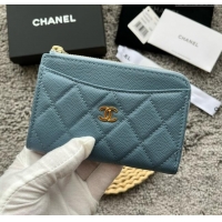 Reasonable Price Chanel Grained Calfskin Card Holder AP3179 Blue 2024