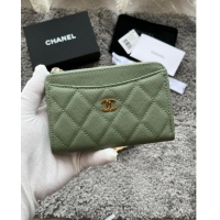 Hot Sell Cheap Chanel Grained Calfskin Card Holder AP3179 Green 2024