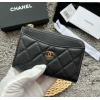 Famous Brand Chanel Grained Calfskin Card Holder AP3179 Black/Gold 2024