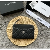 Top Quality Chanel Grained Calfskin Card Holder AP3179 Black/Silver 2024