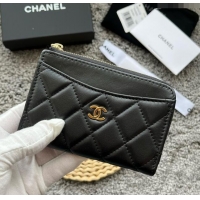 Top Grade Chanel Lambskin Card Holder AP3179 Black/Gold 2024