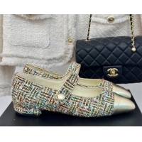 Good Looking Chanel Tweed Mary Janes Ballet Flat with Pointed Toe Gold/Others 603143