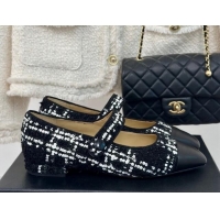 Unique Style Chanel Tweed Mary Janes Ballet Flat with Pointed Toe Black/Sequins 603144