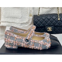 Best Product Chanel Tweed Mary Janes Ballet Flat with Pointed Toe Grey/Pink/Black 603145