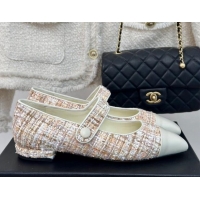 Purchase Chanel Tweed Mary Janes Ballet Flat with Pointed Toe Pink/Beige/White 603146