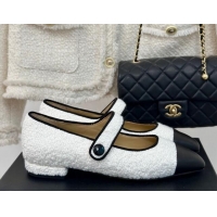 Sophisticated Chanel Tweed Mary Janes Ballet Flat with Pointed Toe White/Black 603148