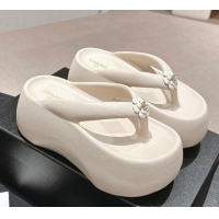 Good Quality Chanel Rubber Platform Slide Thong Sandals 4cm with Bloom White 603149